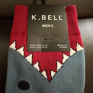 K. Bell Men's Novelty Crew Socks, Blue and Red, Shark Mouth